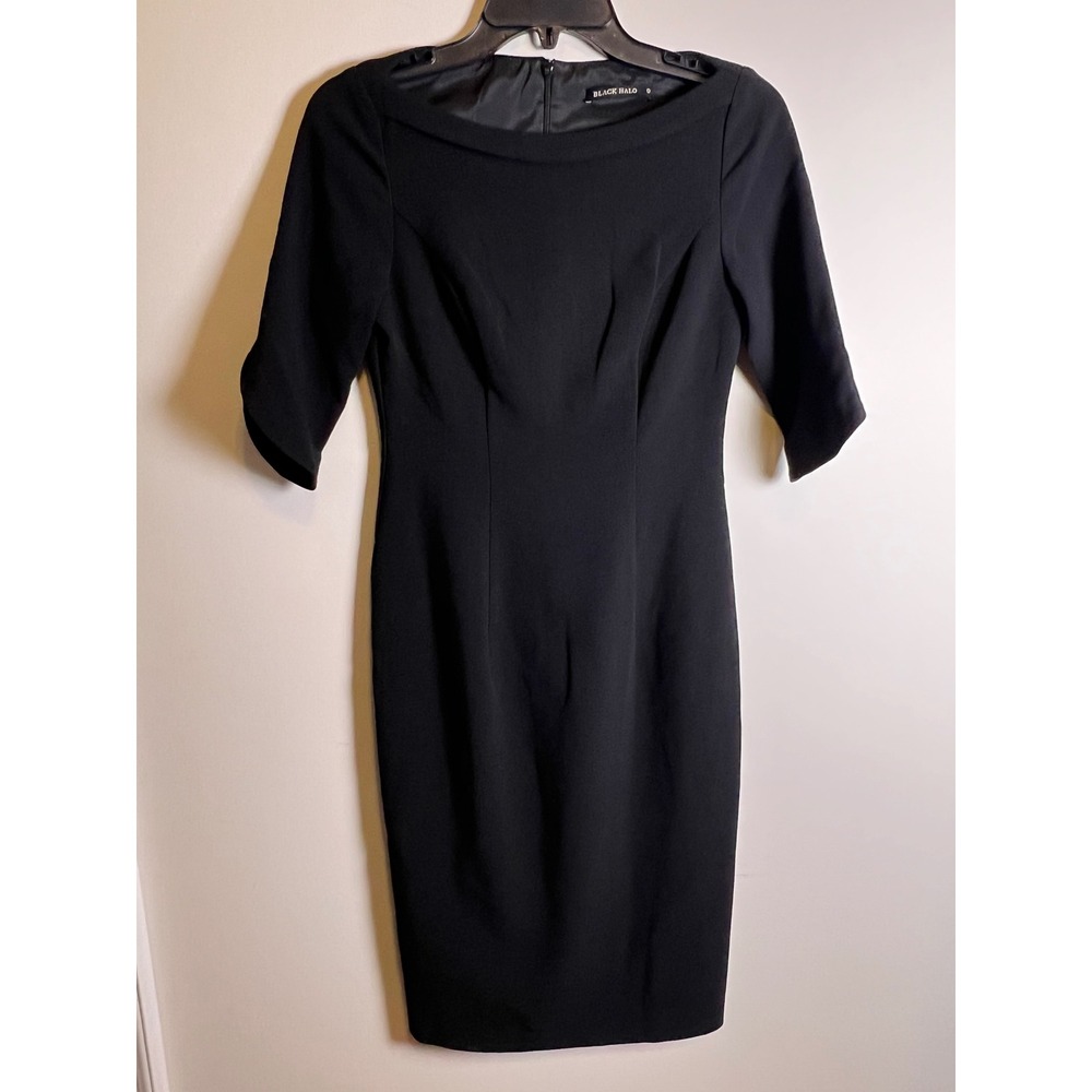 Black‎ Halo Womens Sheath Dress Boat Neck 3/4 Sleeve Knee Length Size 0Black